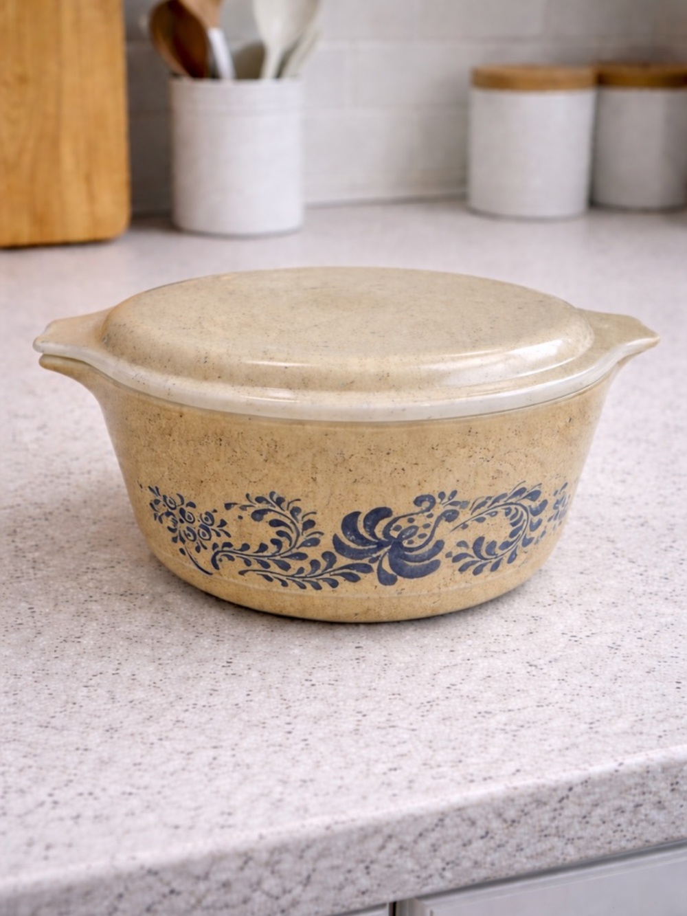 Vintage Pyrex Covered Casserole Dish 1.5 Qt Brown Floral 1970s